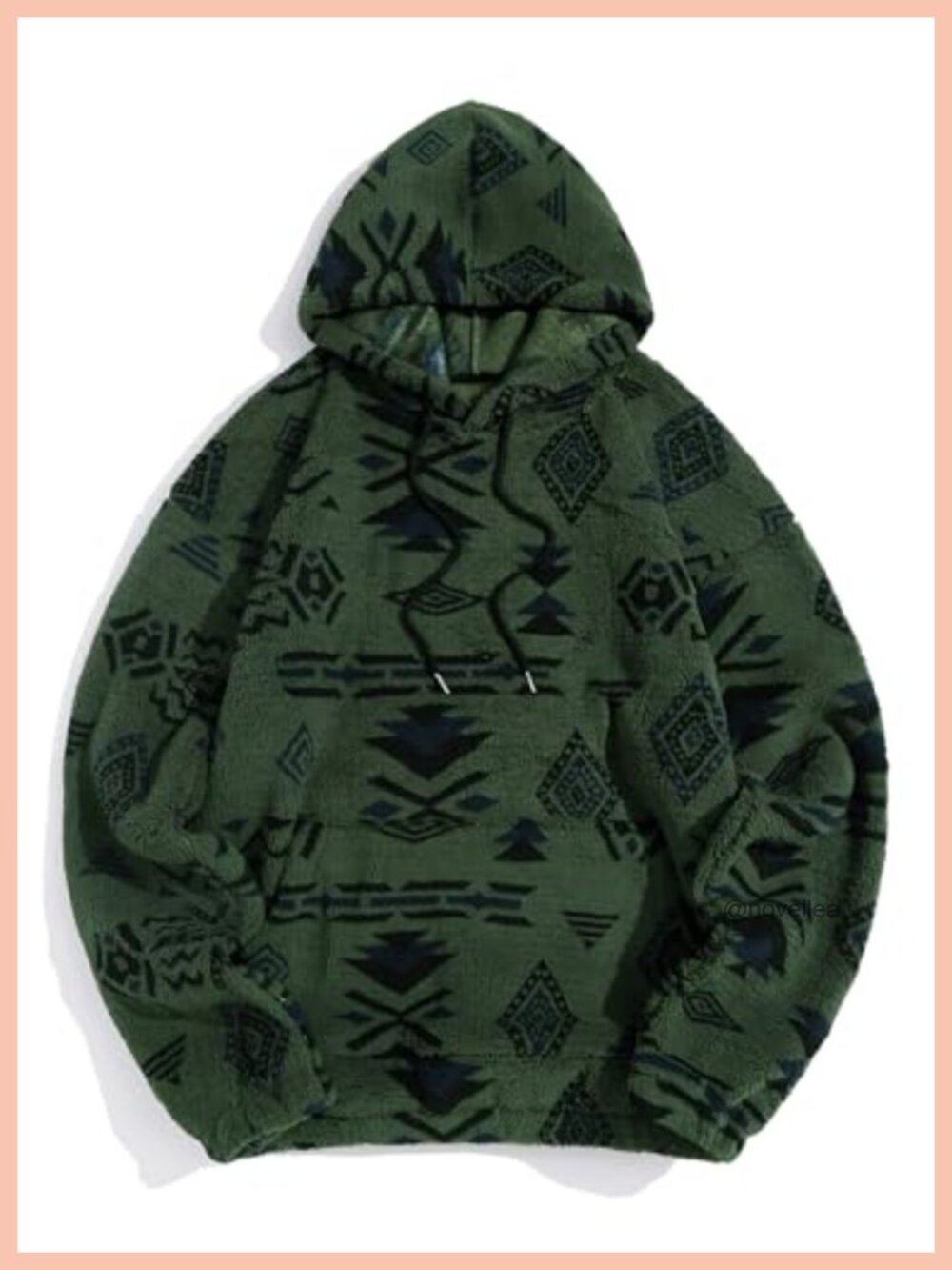 Faux Fur Teddy Hoodie Ethnic Geometric Print Kangaroo Pocket